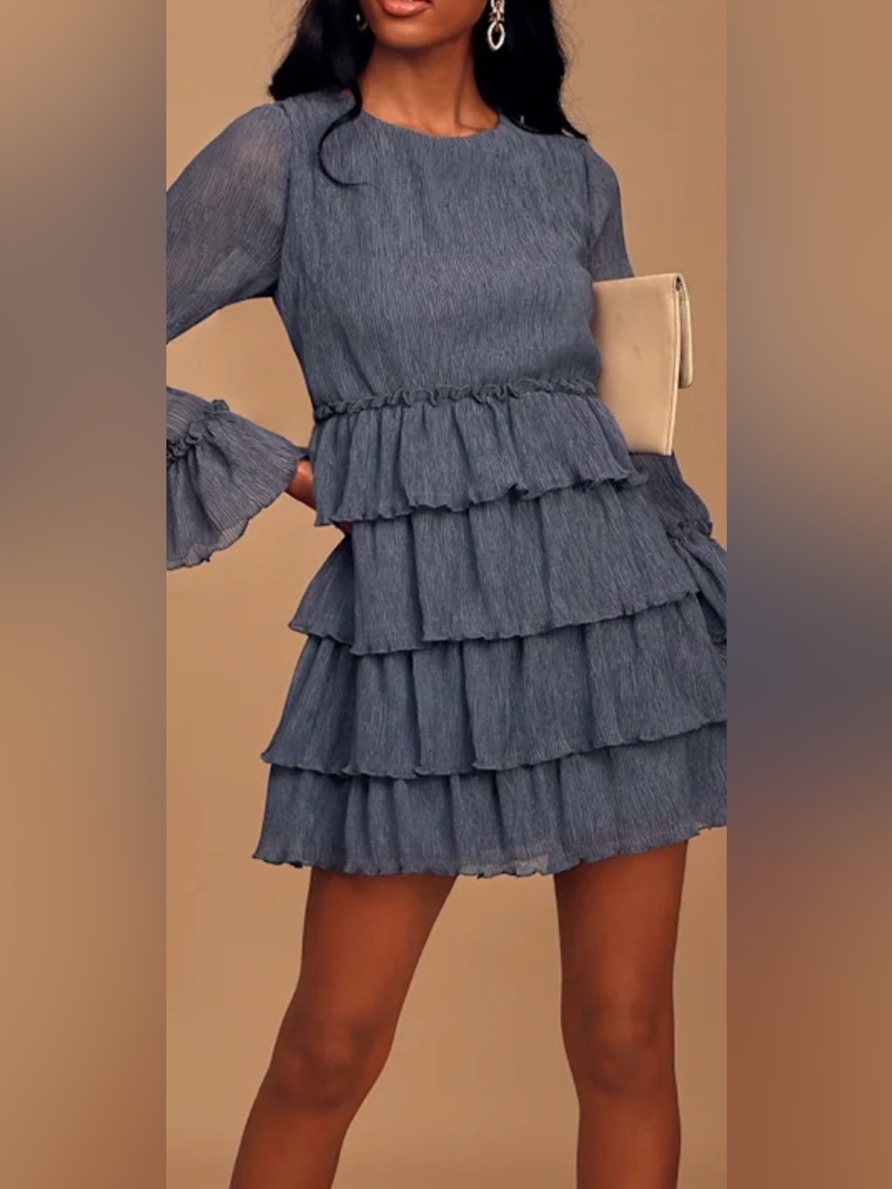 Lulu's Blue Tiered Ruffle Long-Sleeve Dress - Picture 3 of 11